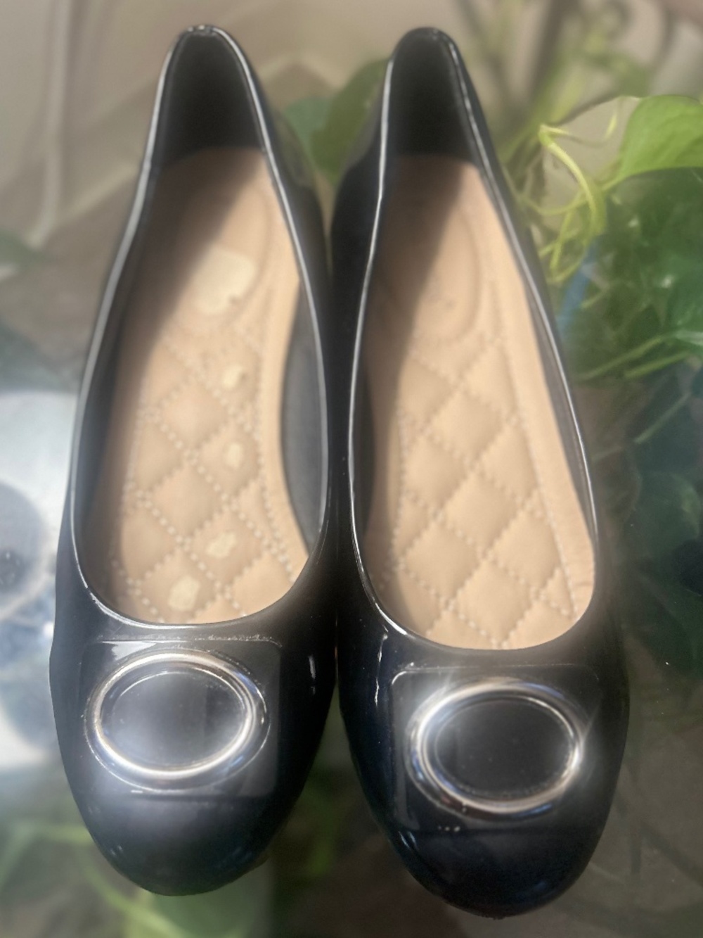 Pierre Dumas Black Patent Ballet Flats with Silver Accent
